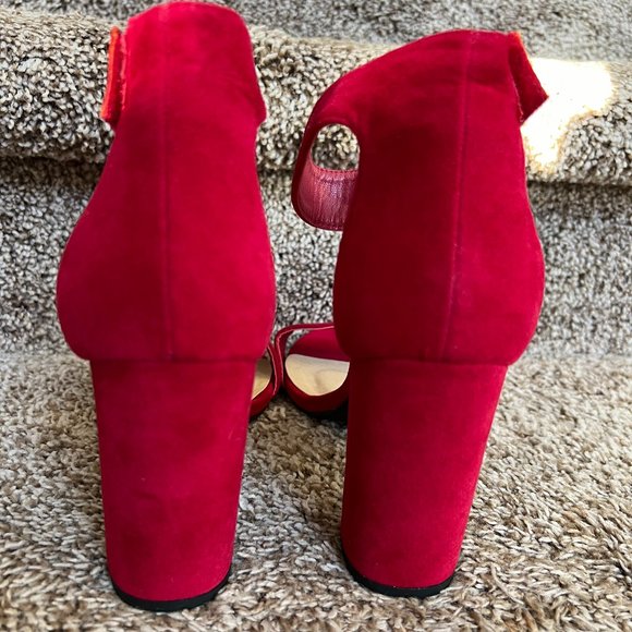 Non-Branded Women's Red Velvet Ankle Strap Heels - Picture 3 of 13